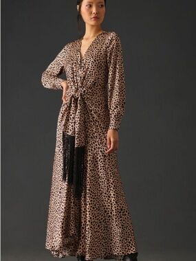 NWT Delfi Collective Anthropologie Medium Maxi Dress Gown Leopard Animal Print